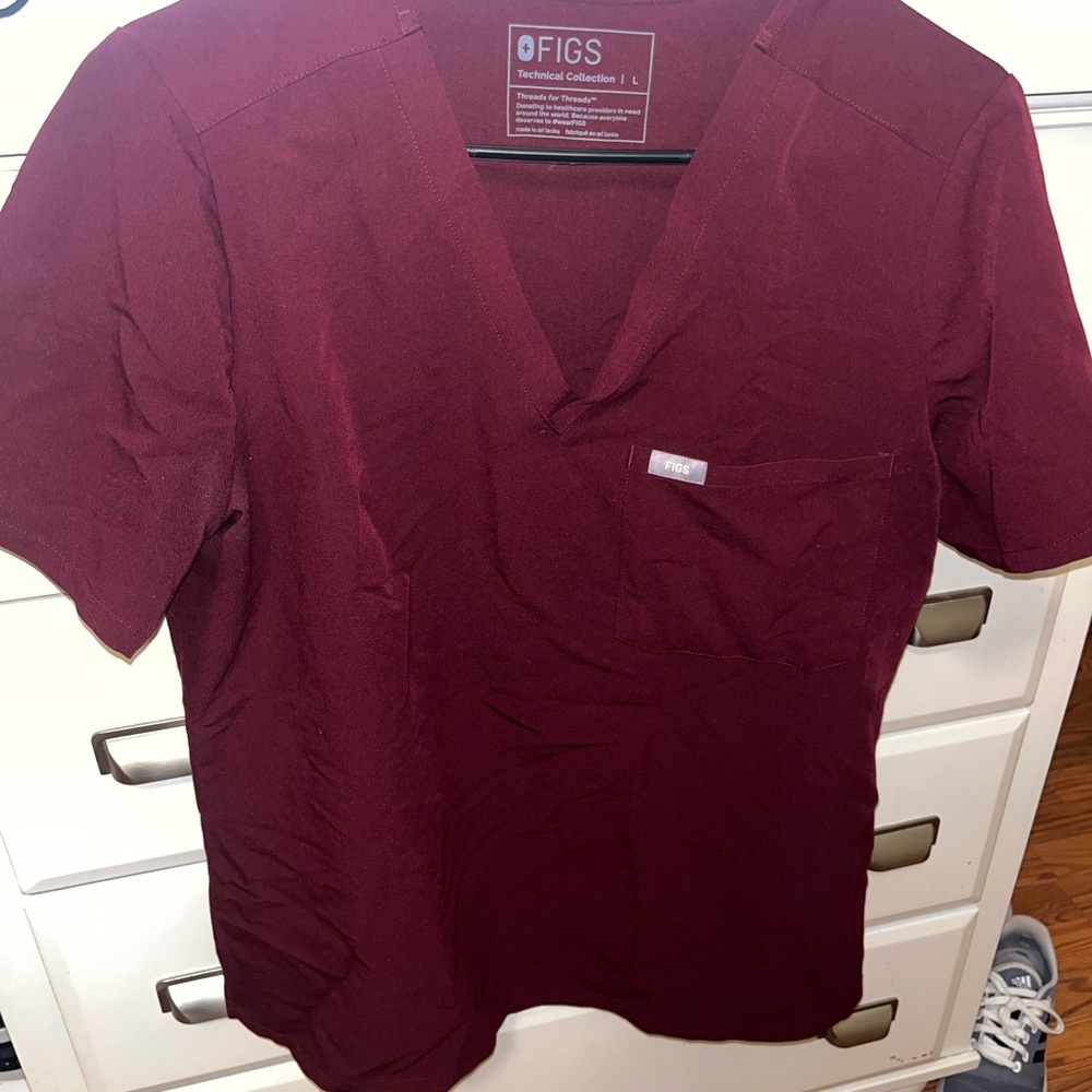 FIGS Catarina Burgundy Shirt